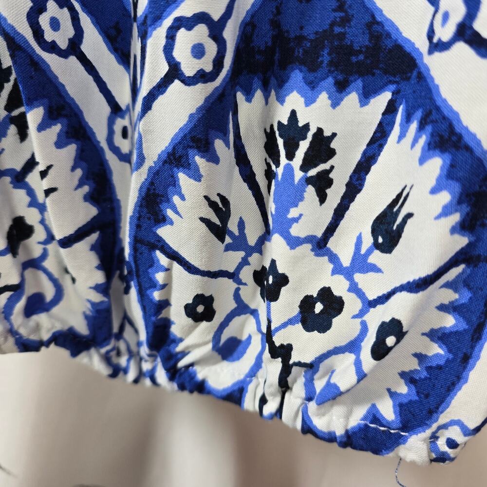 Haute Hippie Blue White Batik Print Off Shoulder Crop Blouse Top Size Small - Picture 6 of 7
